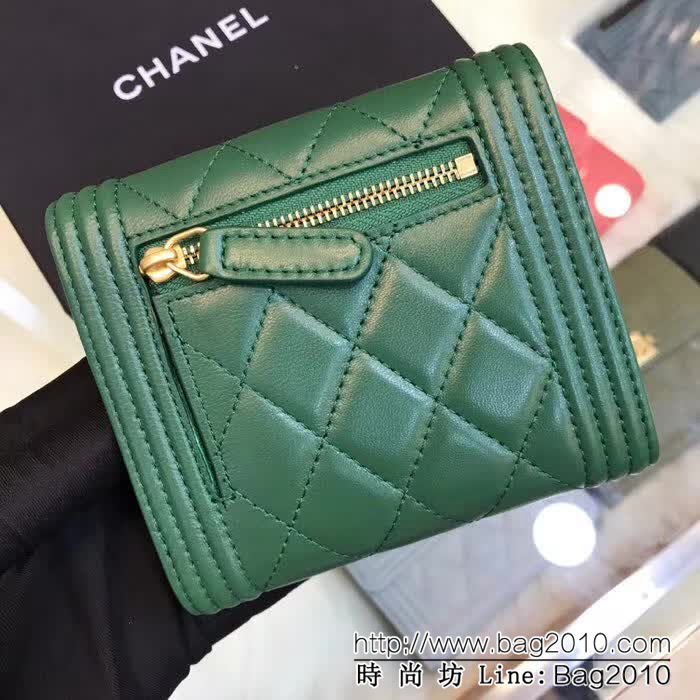 CHANEL香奈兒 新款leboy短三折錢包 小羊皮綾格紋 復古金扣 80734  DJC3158